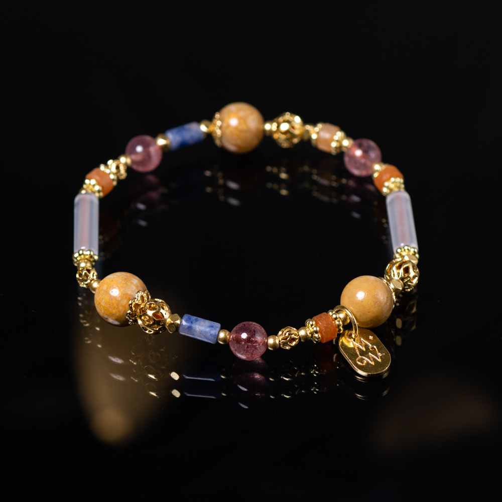 時間的獨白｜白玉髓珊瑚玉草莓晶手鍊 C1416