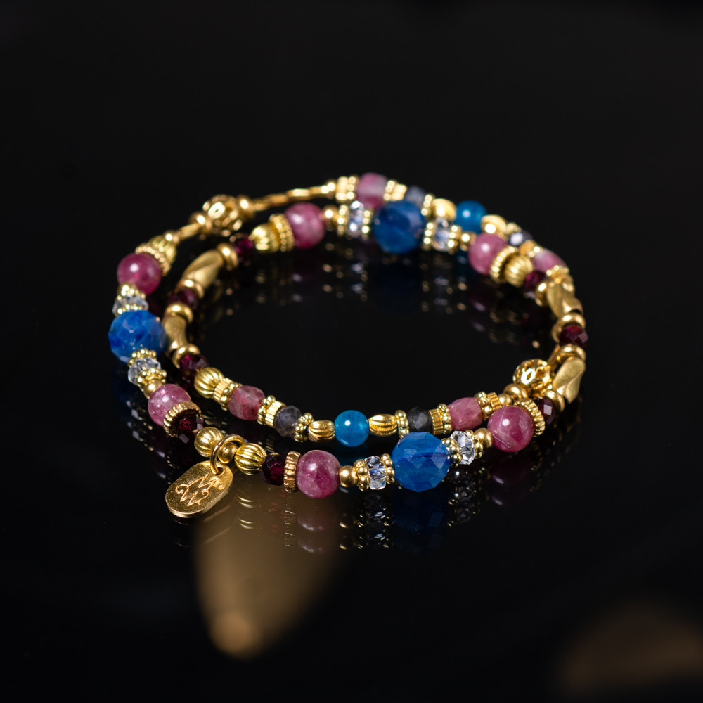 妳的皇冠｜藍晶碧璽紅石榴雙圈手鍊 C1415