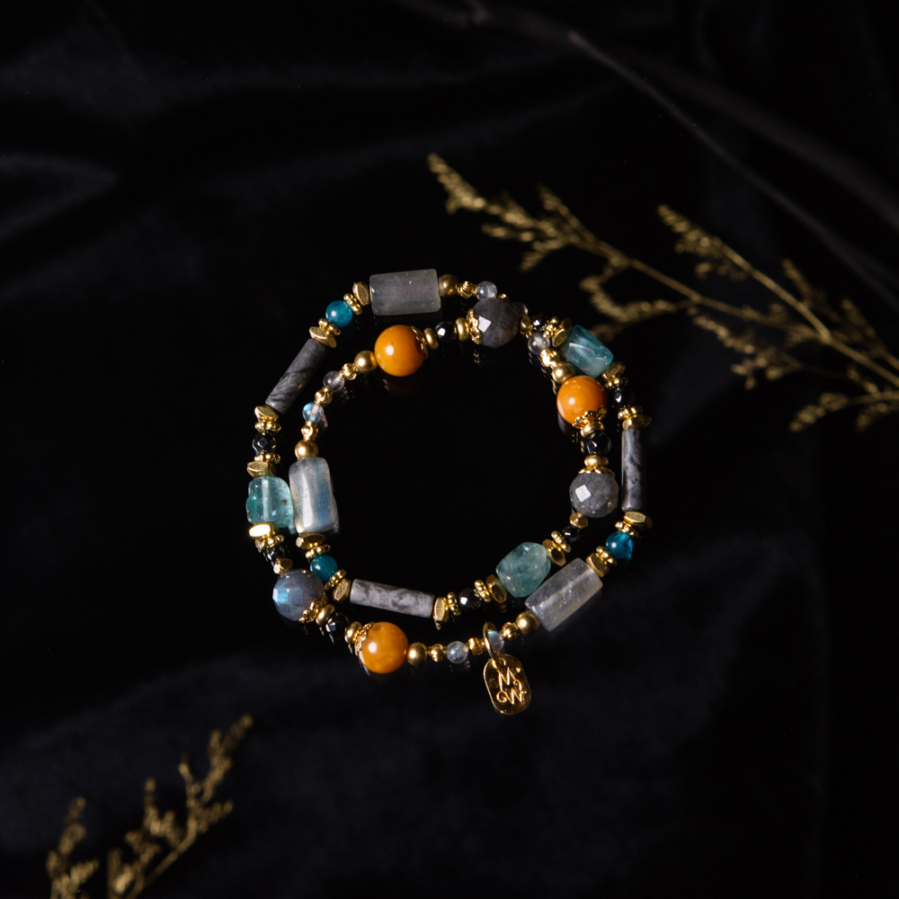 御守祈願｜磷灰石拉長石地圖石雙圈手鍊 C1414