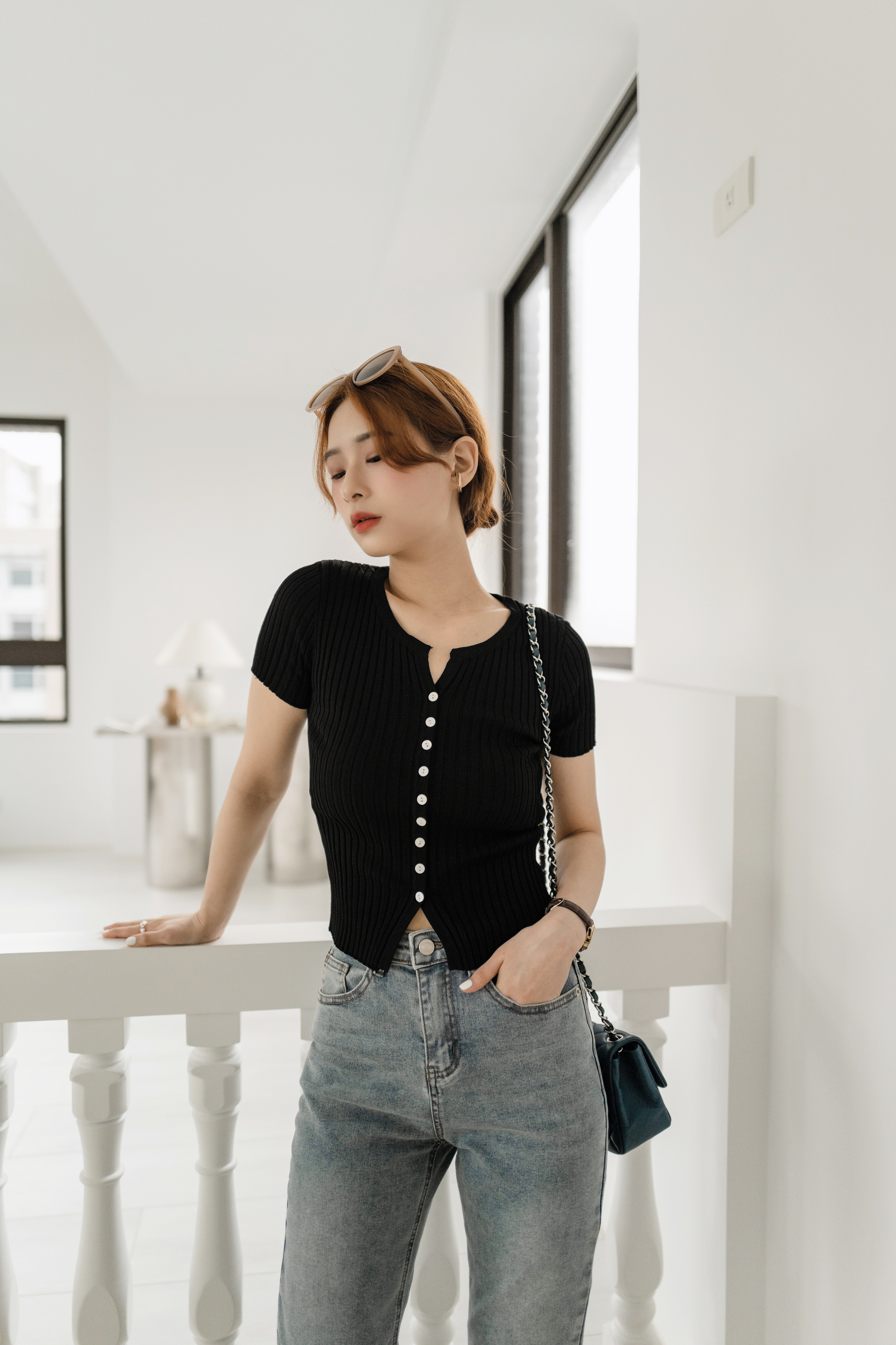 經典黑修身羅紋針織