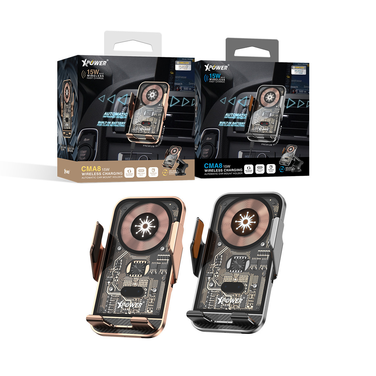 XPower CMA8 15W無線快充透明自動車支架