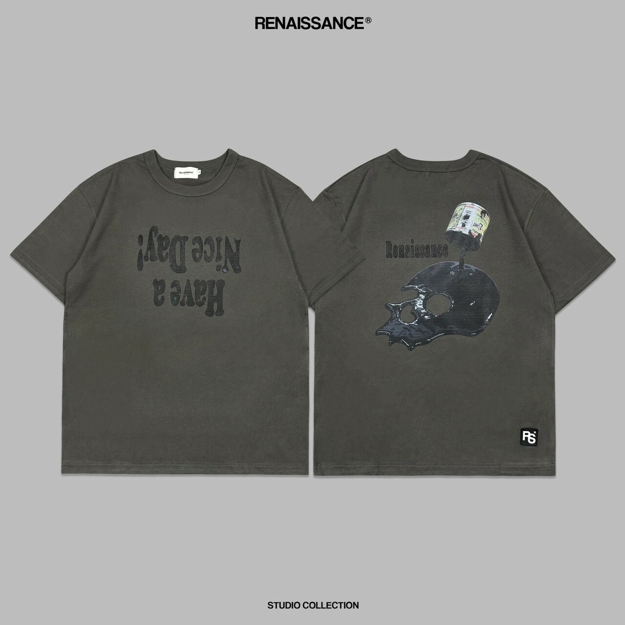 RENAISSANCE 斑駁塗鴉Logo 油漆骷髏鐵灰短袖 T ‘’ Paints Skull Tee ‘’