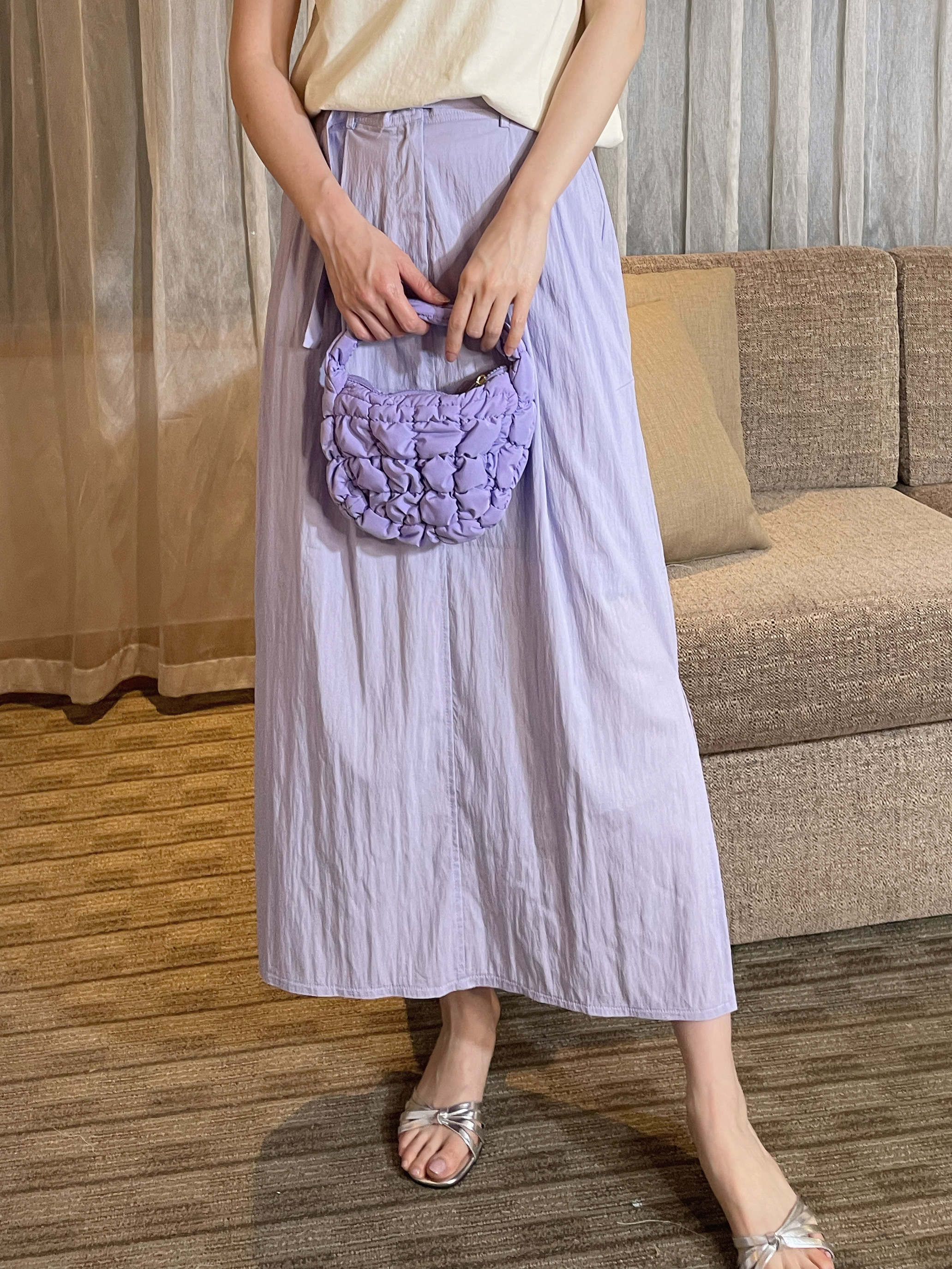 抓皺感腰帶側開衩裙