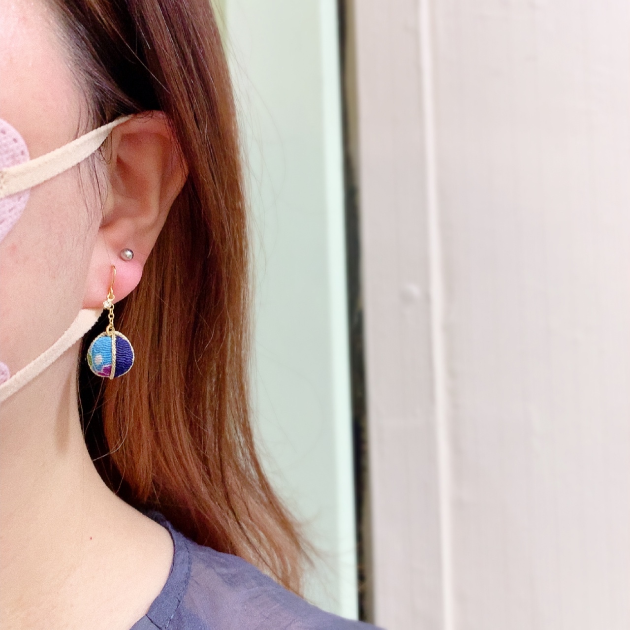 和風圖案球形耳環