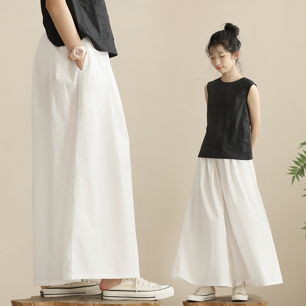 夏日白 扇子細褶裙褲