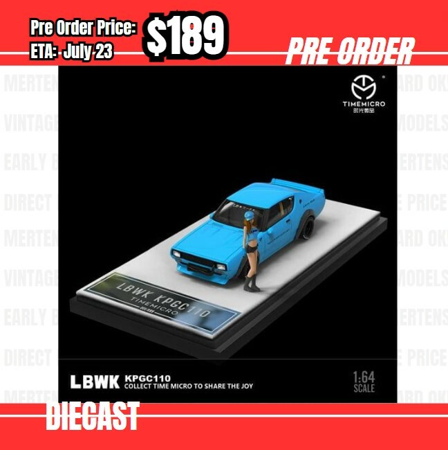 Pre Order-$189 Time Micro 1:64 Nissan Skyline GTR KPGC110 LB Blue w/figure [OD06/05]