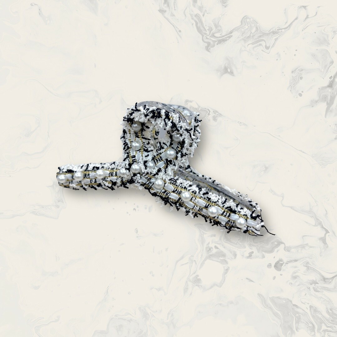 韓國直送髮飾 中排列珍珠金蔥線毛呢打圈鯊魚夾