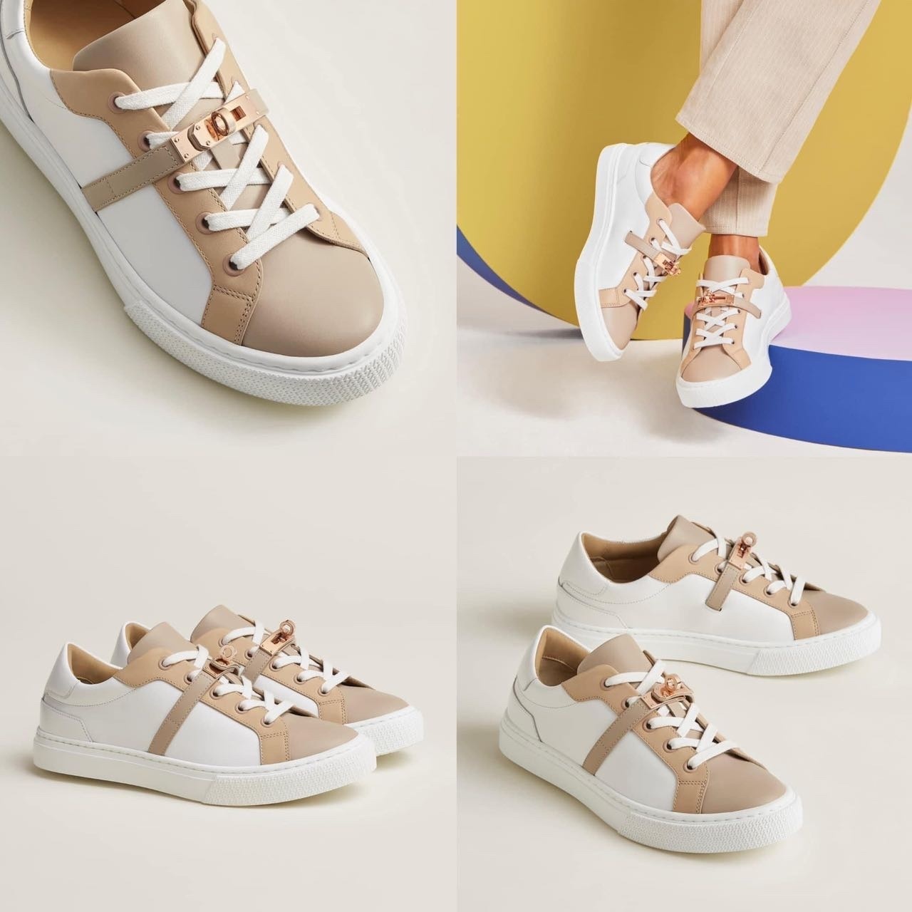 Hermes Day Sneaker Kelly 扣 x 玫瑰金 奶茶 Beige VIP 款 低統 B10-M
