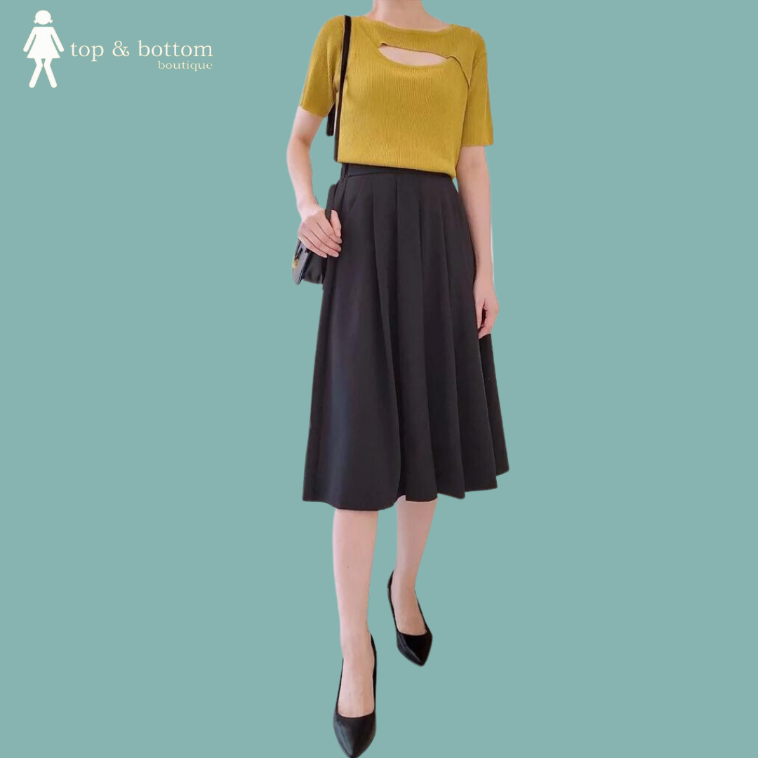 FRONT PLEAT MIDI SKIRT