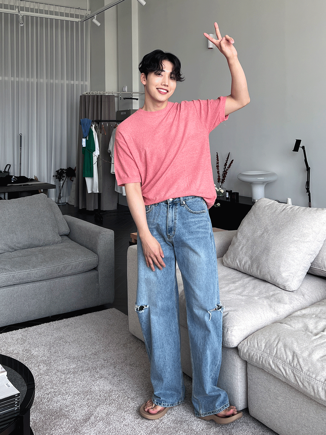 (韓國限時特價)圈圈紗圓領涼爽短袖針織衫上衣