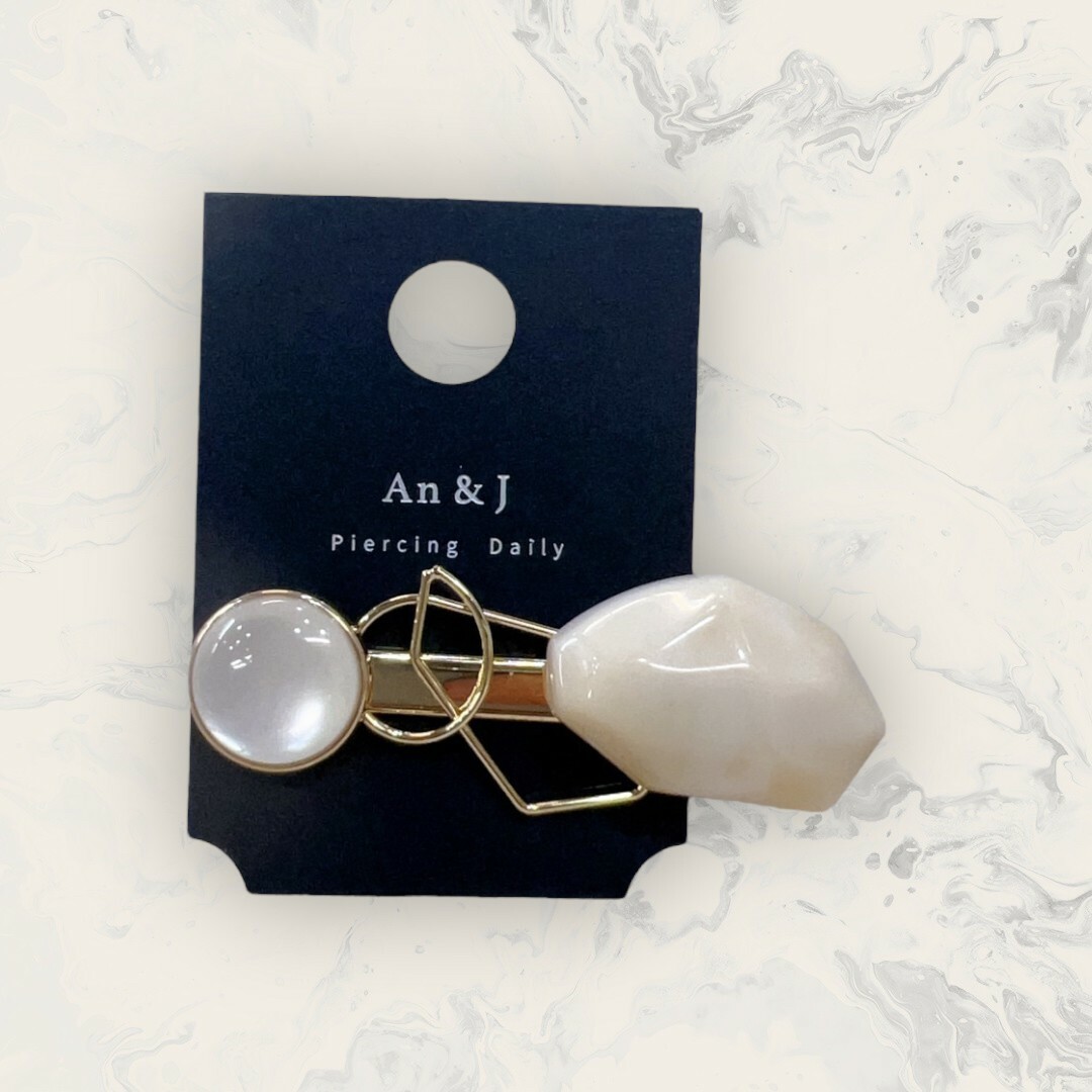 韓國直送髮飾 金框圓白晶+幾何金框+立體石紋大石頭手工髮夾