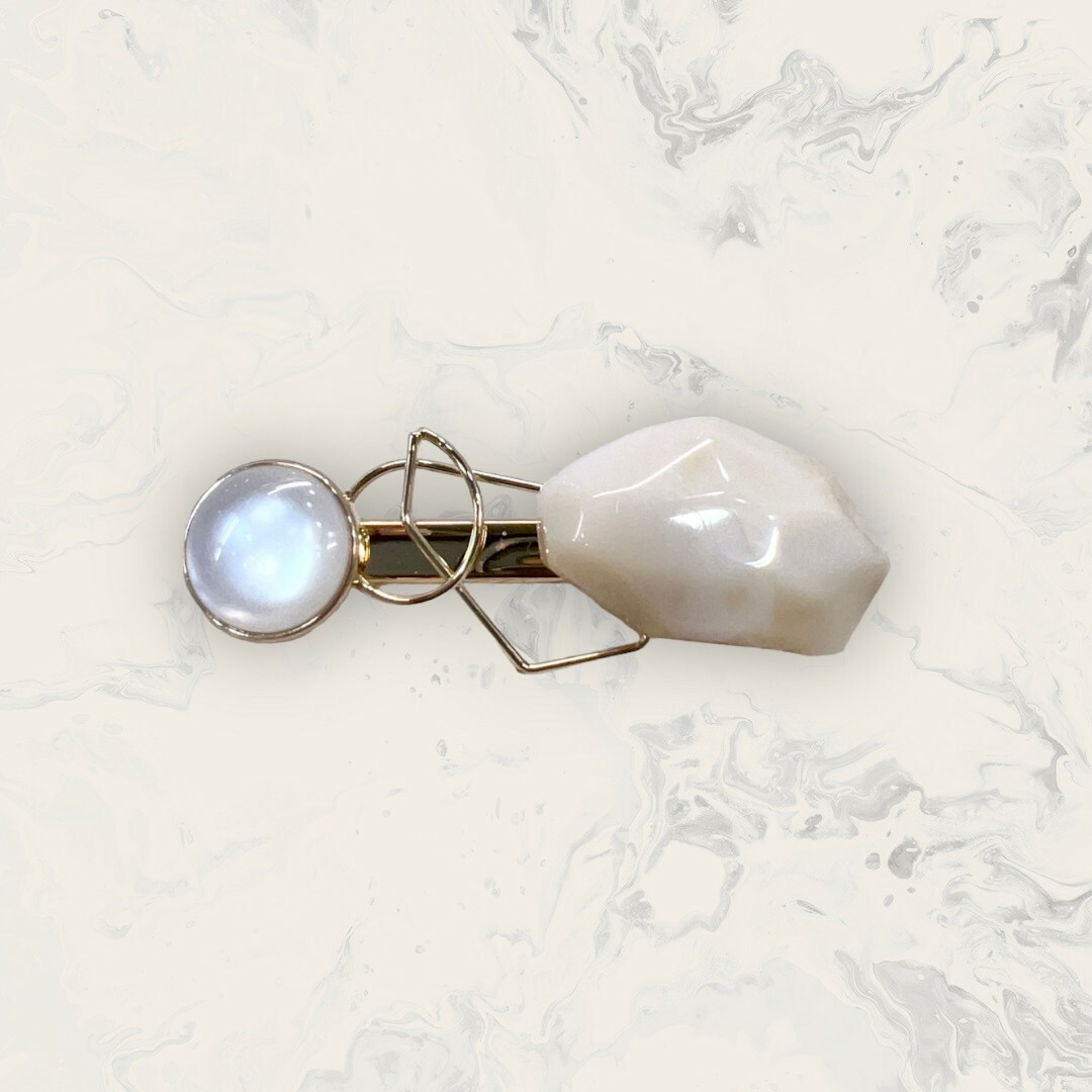 韓國直送髮飾 金框圓白晶+幾何金框+立體石紋大石頭手工髮夾