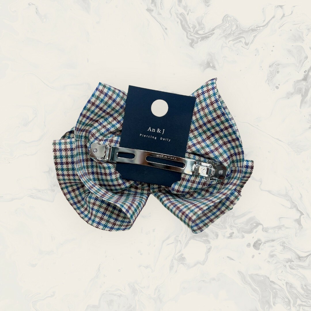 韓國直送髮飾 混色系格紋皺摺多層蝴蝶結彈夾