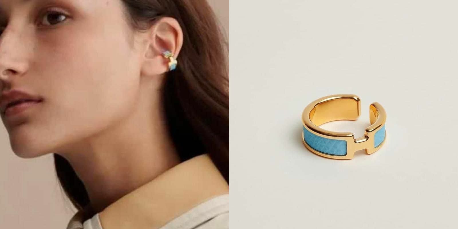 HERMES Olympic GM 耳骨環 糖果藍金扣 B22-M