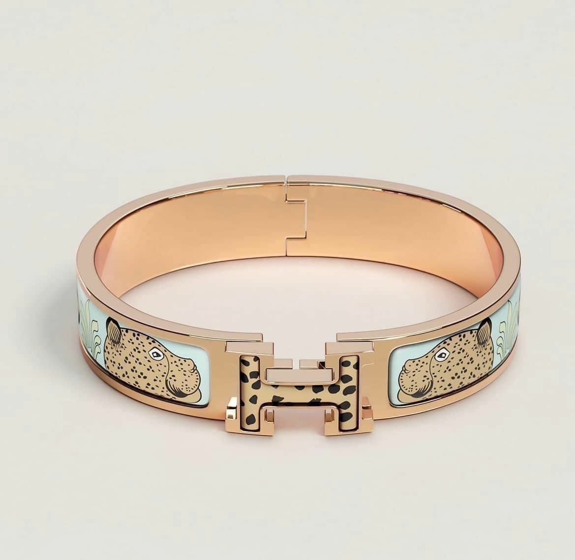 HERMES Clic H PM 豹紋玫瑰金扣 B25-M