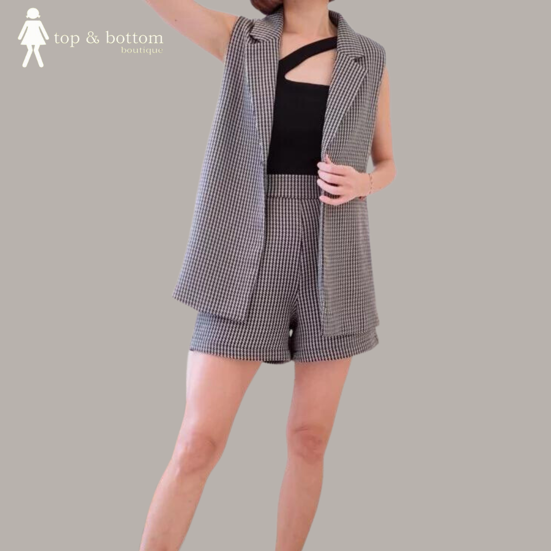 ZIPPED HOUNDSTOOTH SHORTS