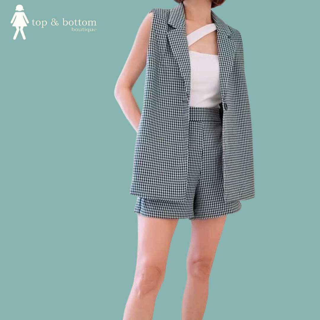 ZIPPED HOUNDSTOOTH SHORTS