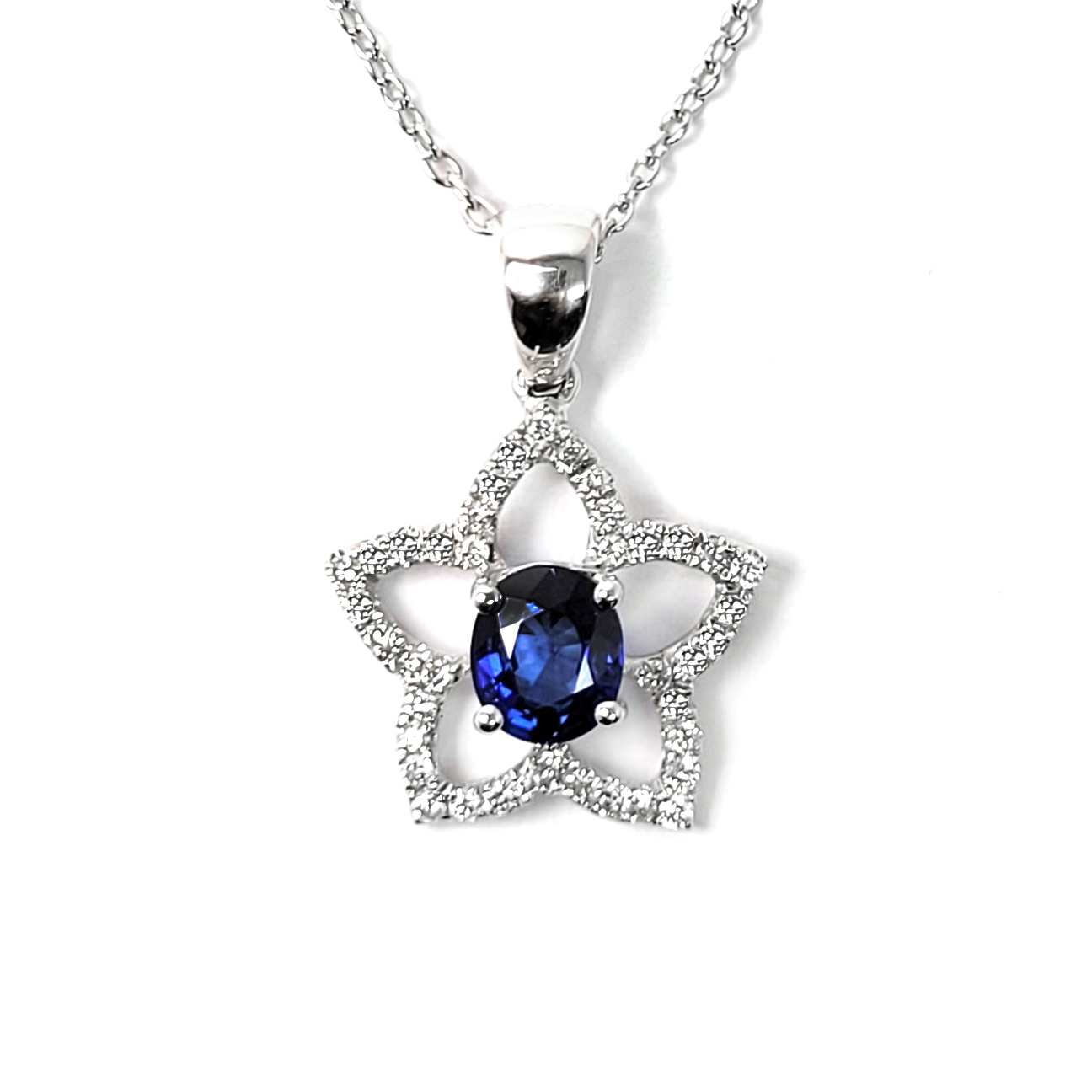 18K白金天然鑽石藍寶石吊墜