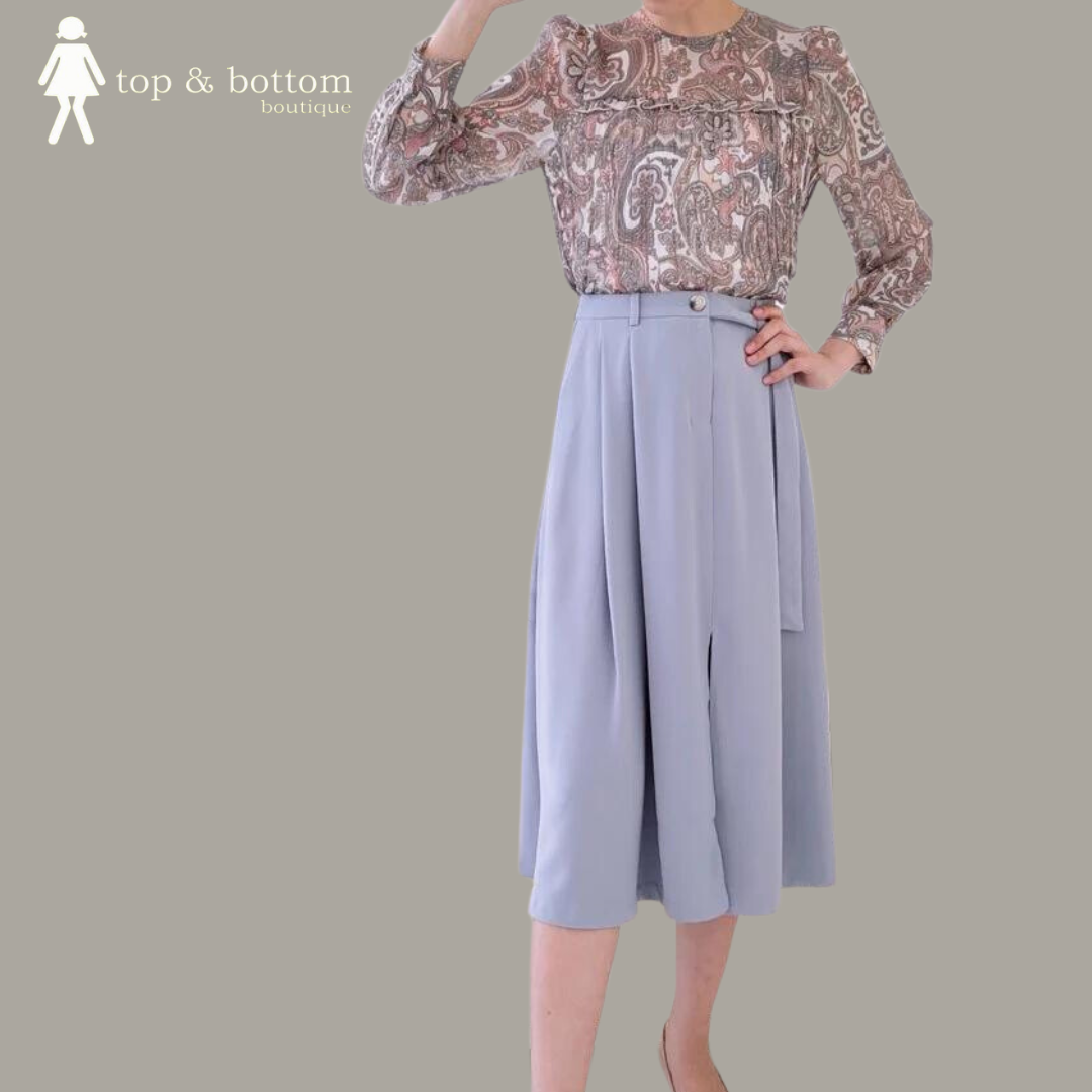 FRONT PLEAT SLIT MIDI SKIRT