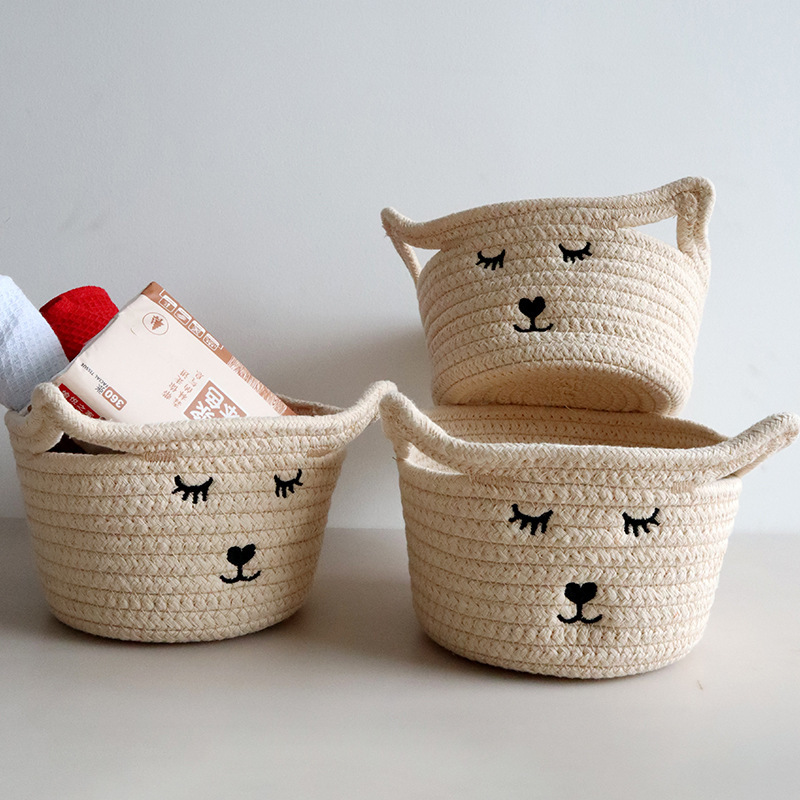 《2134》閉眼貓耳刺繡收納籃