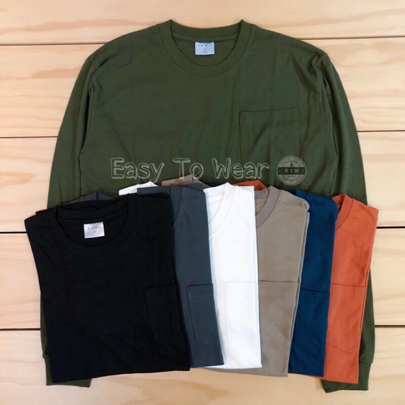 ☆ETW☆【EASY TO WEAR】自訂款 秋冬 口袋T 羅紋 素面 薄長袖 長T 長袖T 現貨