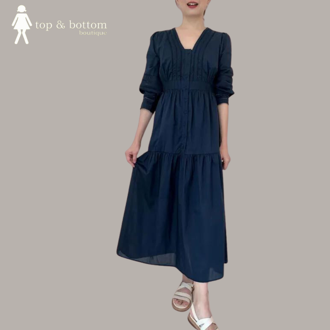 L/SLEEVE BUTTON LONG DRESS