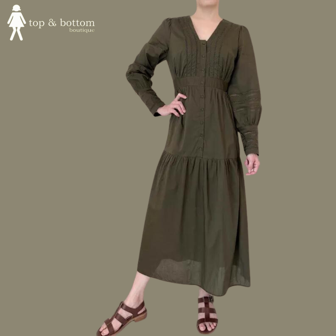 L/SLEEVE BUTTON LONG DRESS