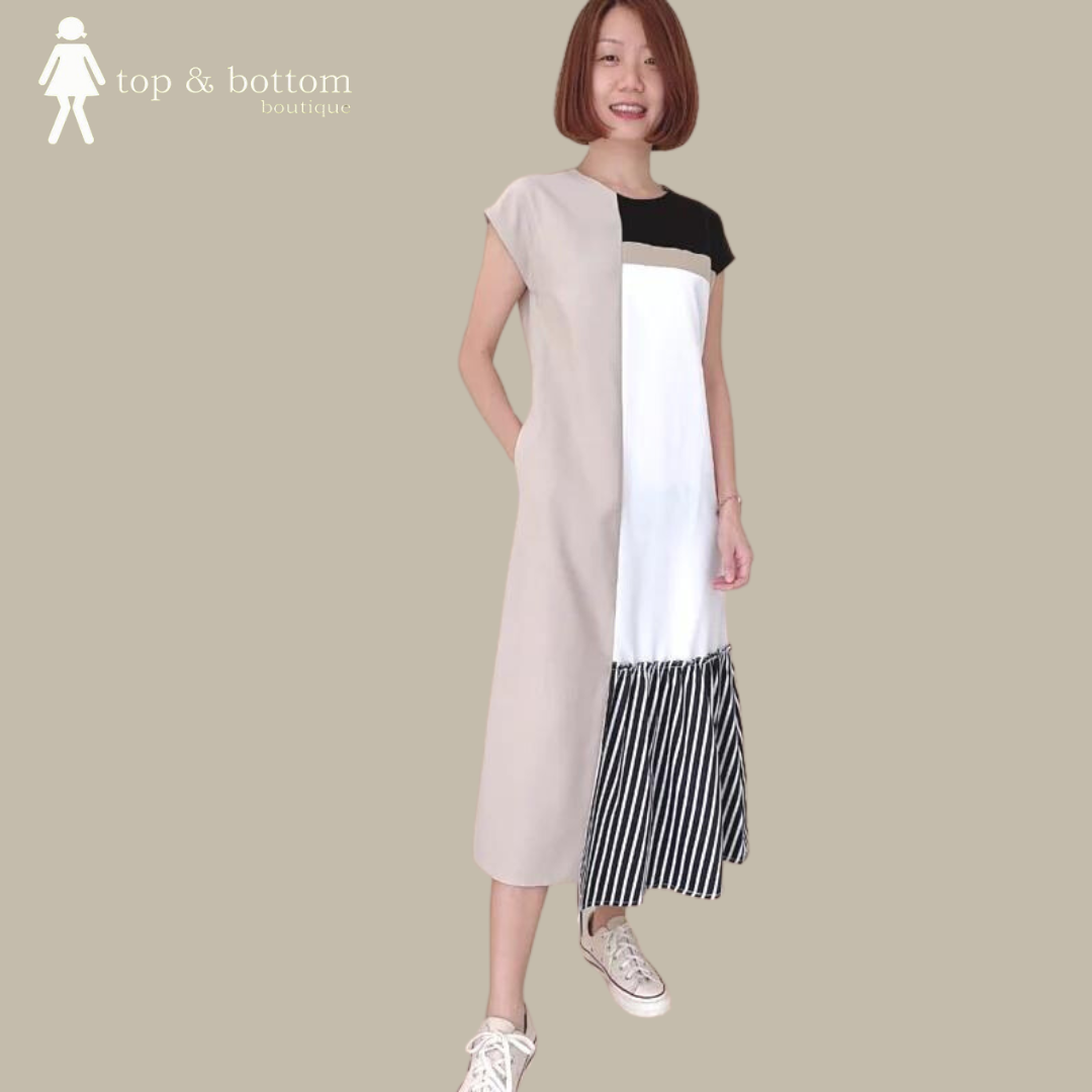STRIPES CONTRAST TONE LONG DRESS
