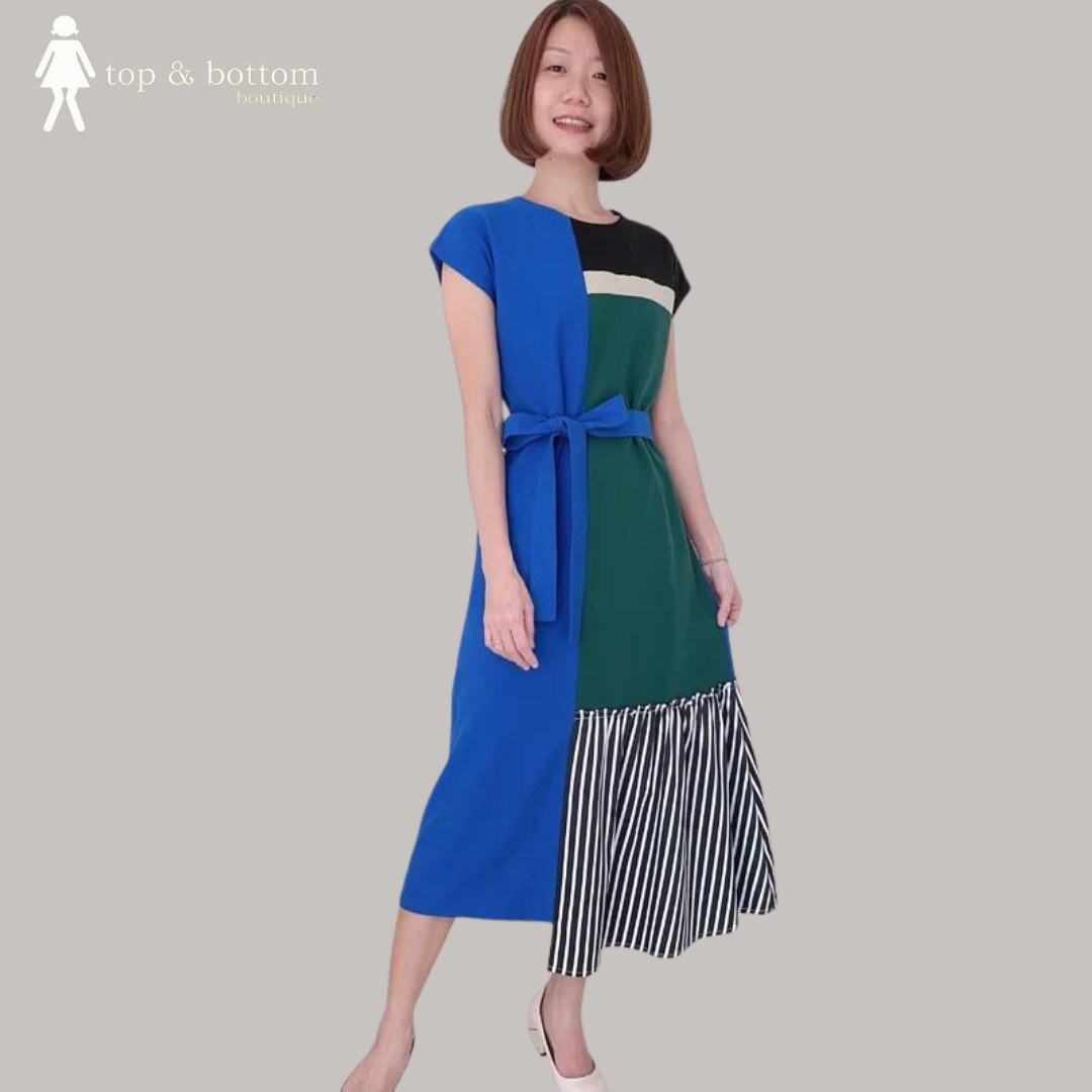 STRIPES CONTRAST TONE LONG DRESS
