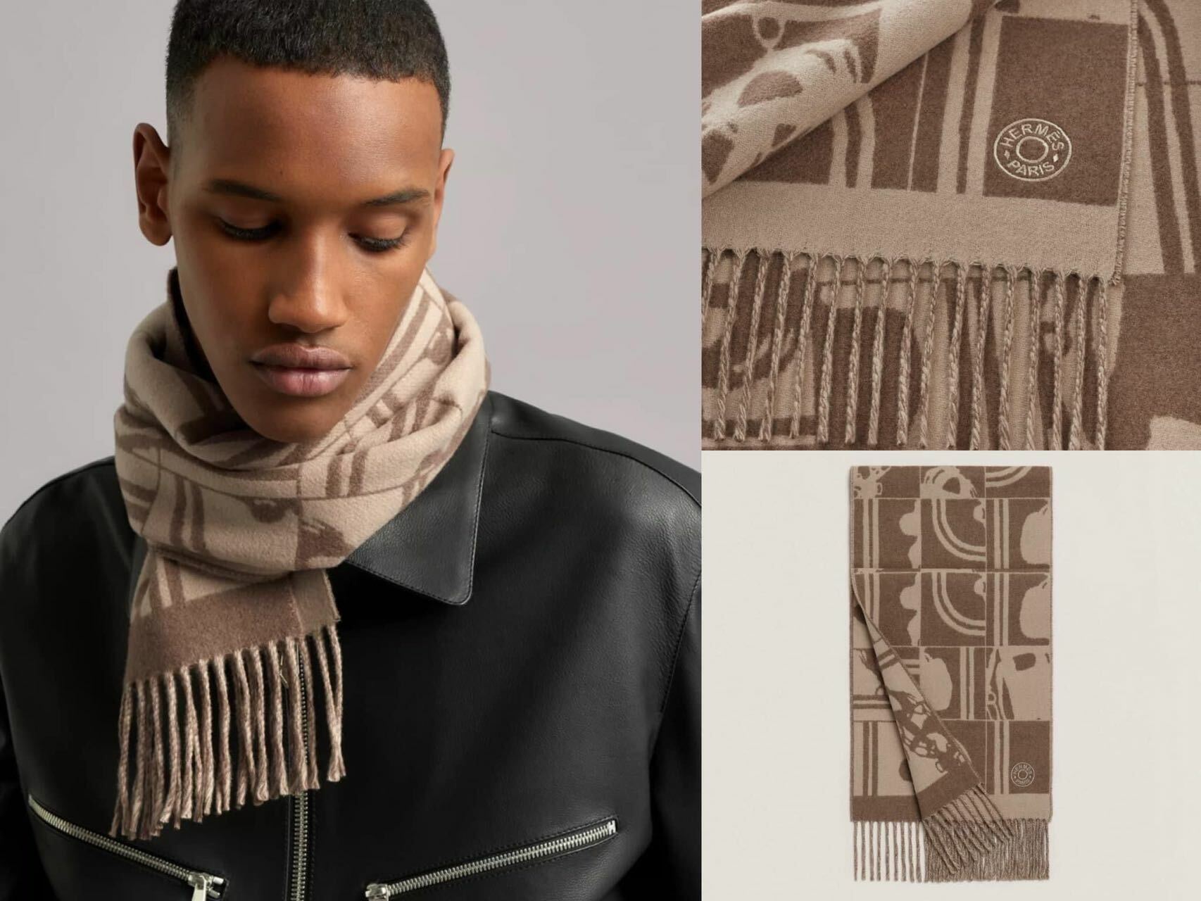 HERMES 100% Cashmere Beige tone B36-M