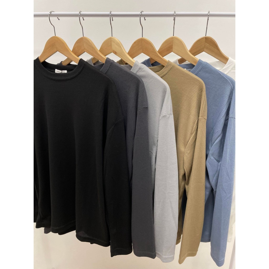 ☆ETW☆【EASY TO WEAR】自訂款 華夫格 薄長袖 薄長T 長T 素T 長袖 白 灰 鐵灰 卡其 藍 黑 現貨