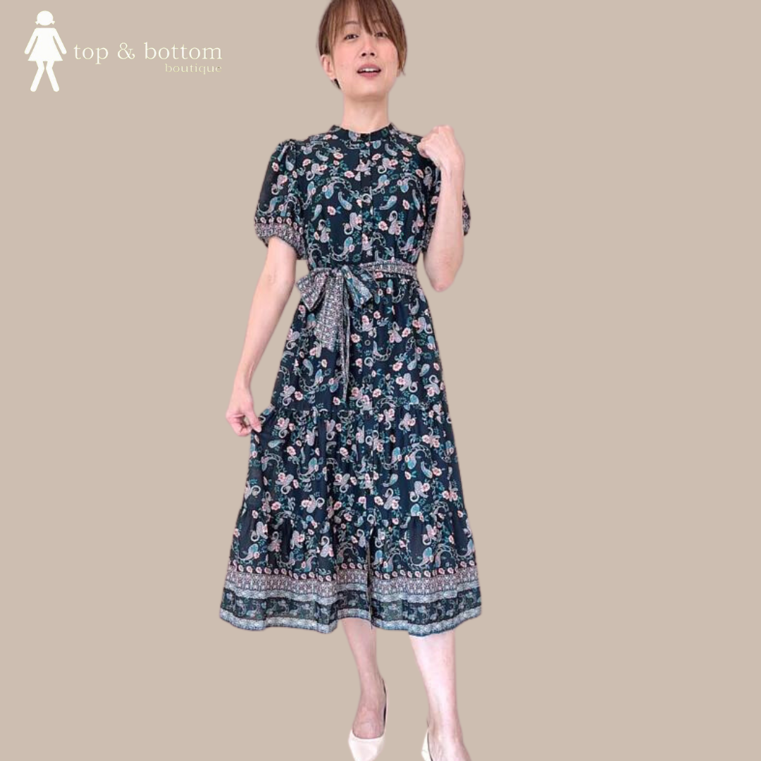 CHIFFON S/SLEEVE FLORAL ALINE DRESS
