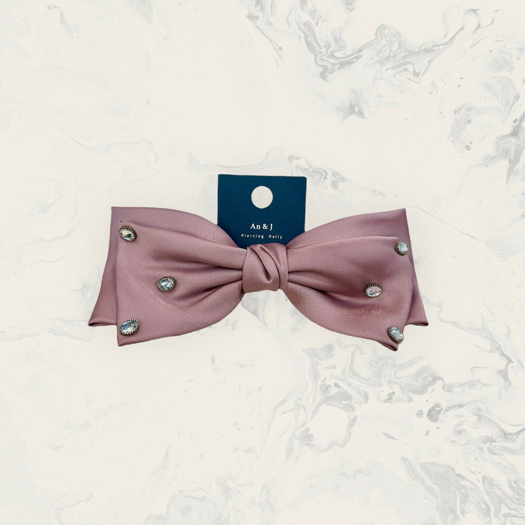 韓國直送髮飾 金點點框橢圓鋯裝飾絲質超大蝴蝶結彈夾