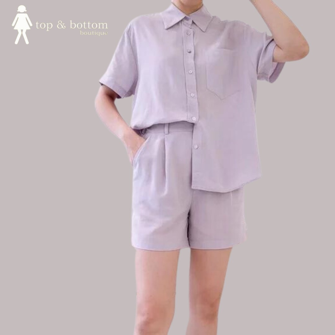 BUTTON UP SHIRT SHORTS 2PCS SET SUIT