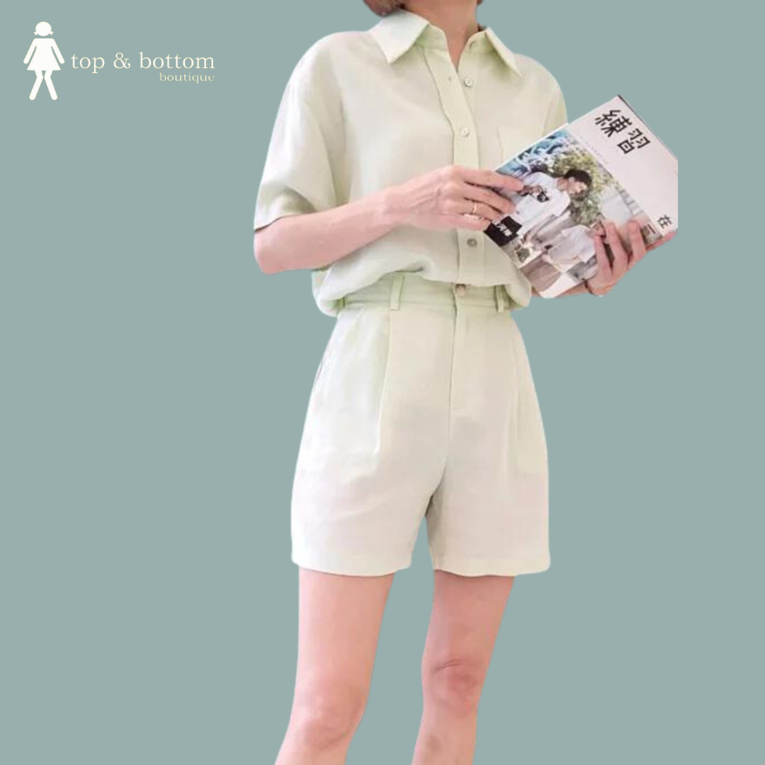 BUTTON UP SHIRT SHORTS 2PCS SET SUIT