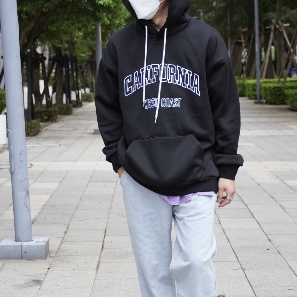 ☆ETW☆【EASY TO WEAR】自訂款 加州西岸刷毛帽T 連帽衛衣 白灰 黑色