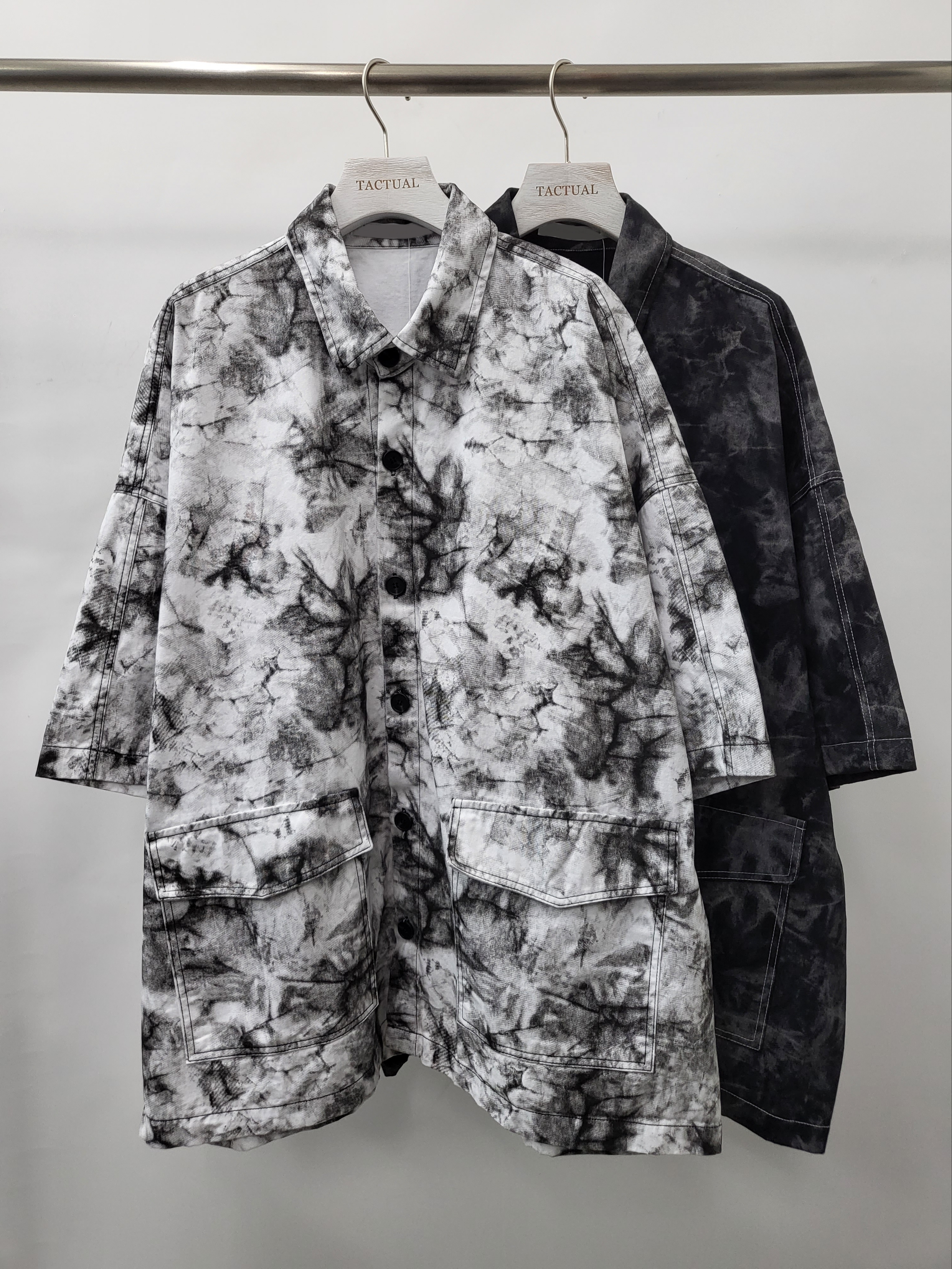 拼皮袋紮染短袖恤衫 S2001