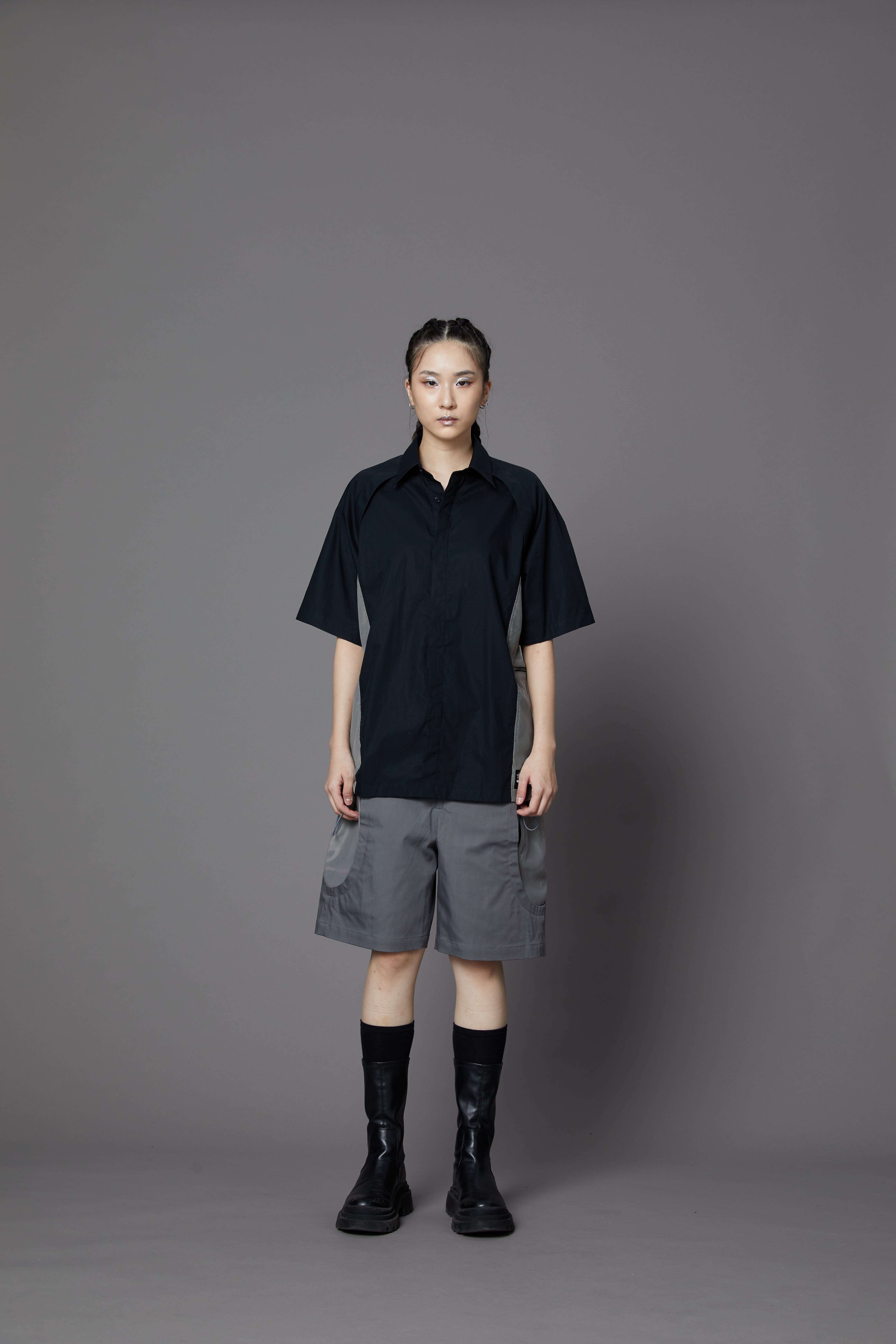 可束口袋短褲-灰