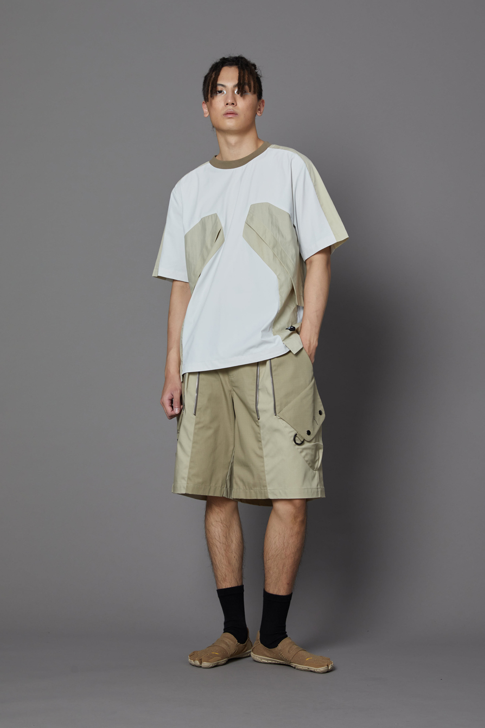 可調活摺短褲-卡其