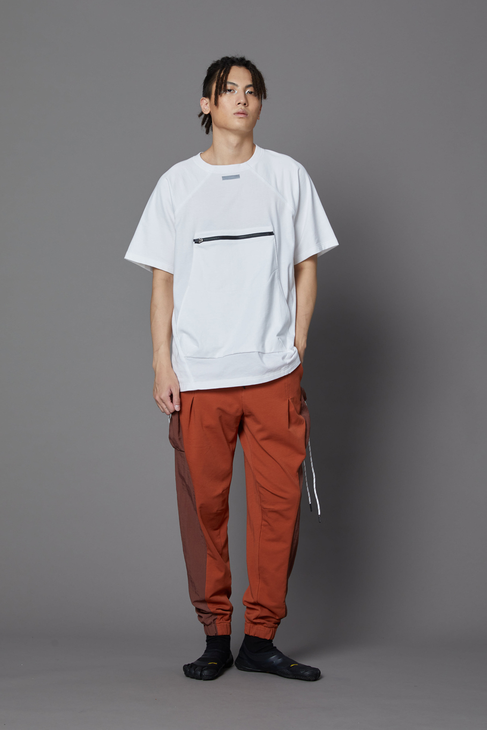 拼色束口長褲-橙紅