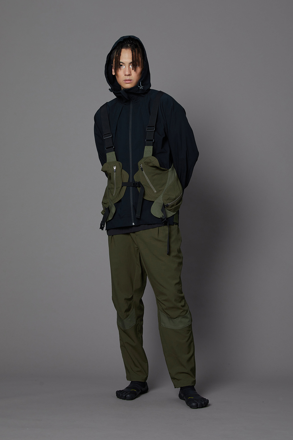 膝活摺長褲-墨綠