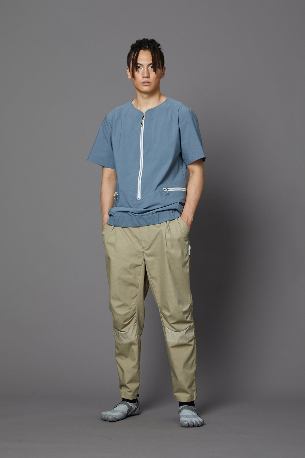 膝活摺長褲-卡其