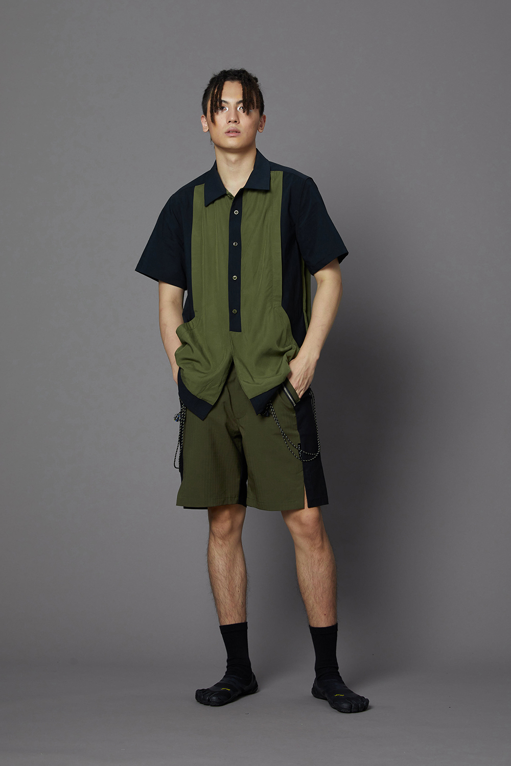 反光繩蒸汽龐克短褲-黑