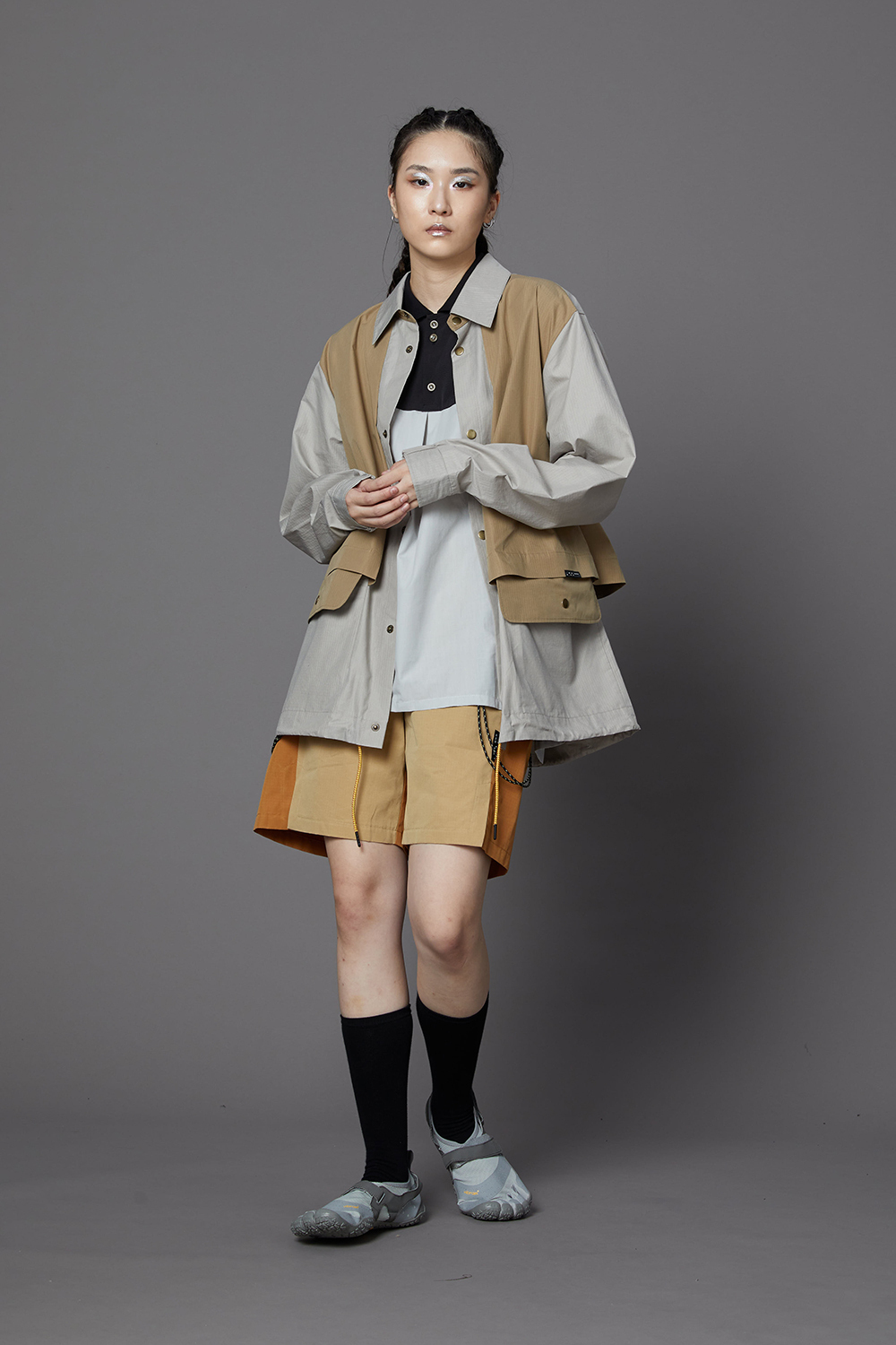 反光繩蒸汽龐克短褲-土黃