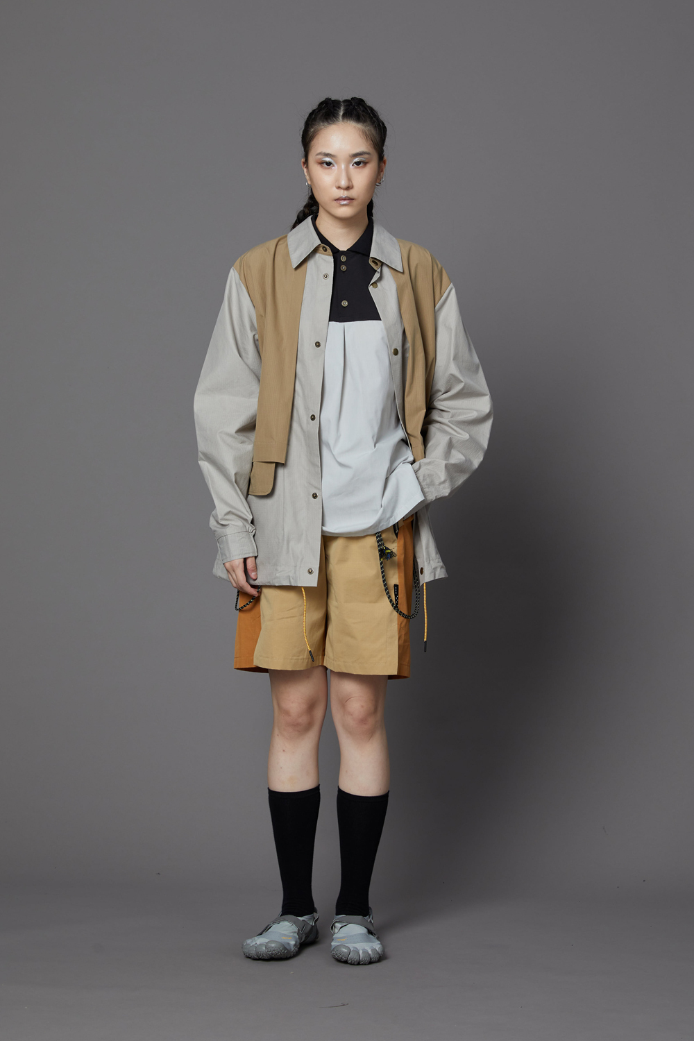 前後活片通風夾克-淺灰