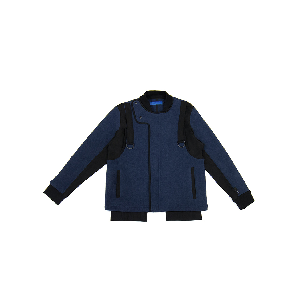 牡蠣絨拼接外套 - 霧藍