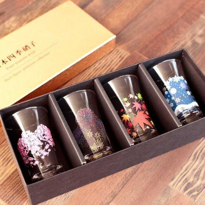 丸モ高木陶器 日本四季硝子 冷感變色清酒(小)玻璃杯禮盒 (4個入)