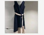 [S] DKNY COLOR BLOCKED SLEEVELESS V-NECK MAXI DRESS,DT NAVY/KHAKI, DD2B7632-DNK (SD492)