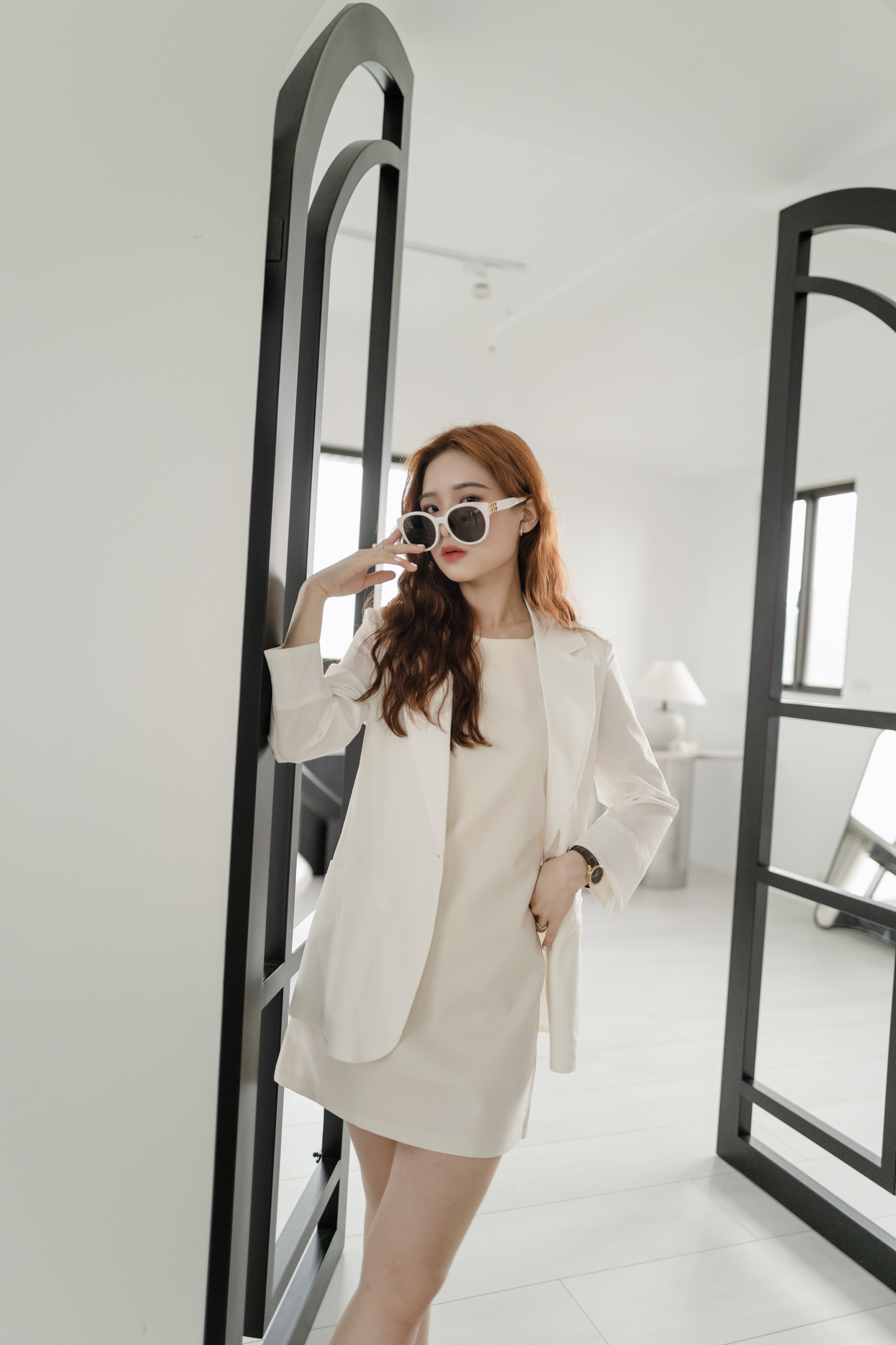 棉麻九分袖棉花白西外