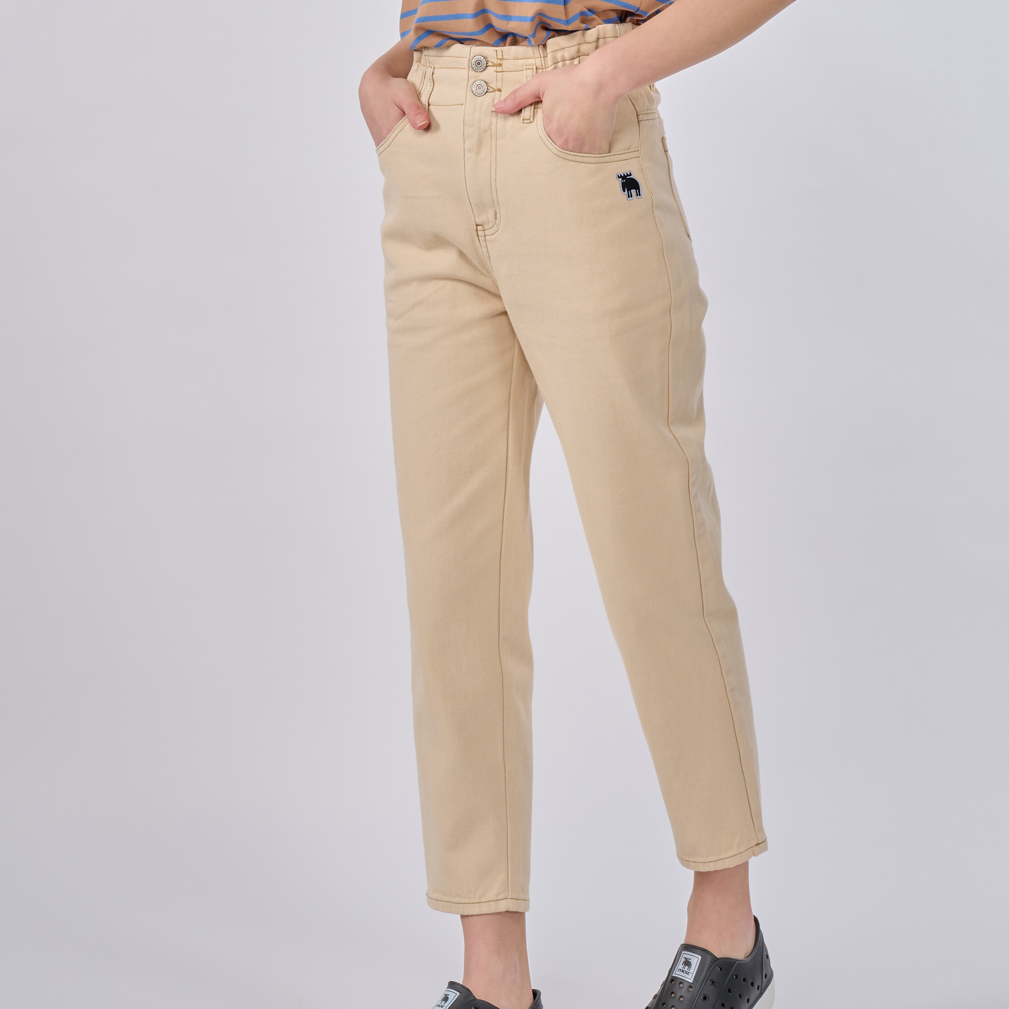 moz Sweden Moose High Waist Bud Elastic Jeans( White)